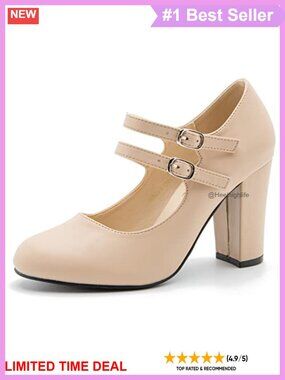 Women's Mary Jane Pumps Double Strap Chunky Block High Heel Round Toe Dress